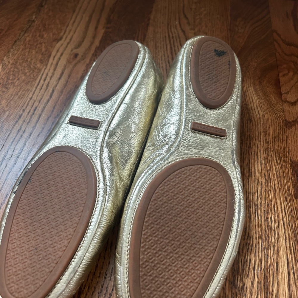 Tory Burch Gold Leather Logo Ballet Flats 9.5 - Picture 4 of 5